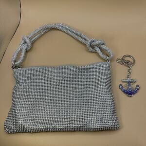 Set of Sparkly Silver Evening Bag / Nautical Anchor Keychain Sparkling Charm